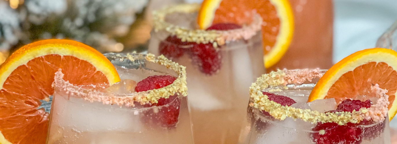 New Years Sparkling Brunch Punch with a Lilikoi Guava Sugar Rim